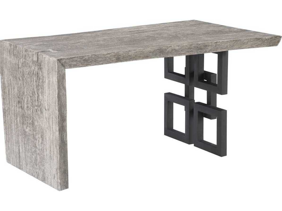 Phillips Collection Gray Stone Satin Black Acacia Wood Desk Shell Writing