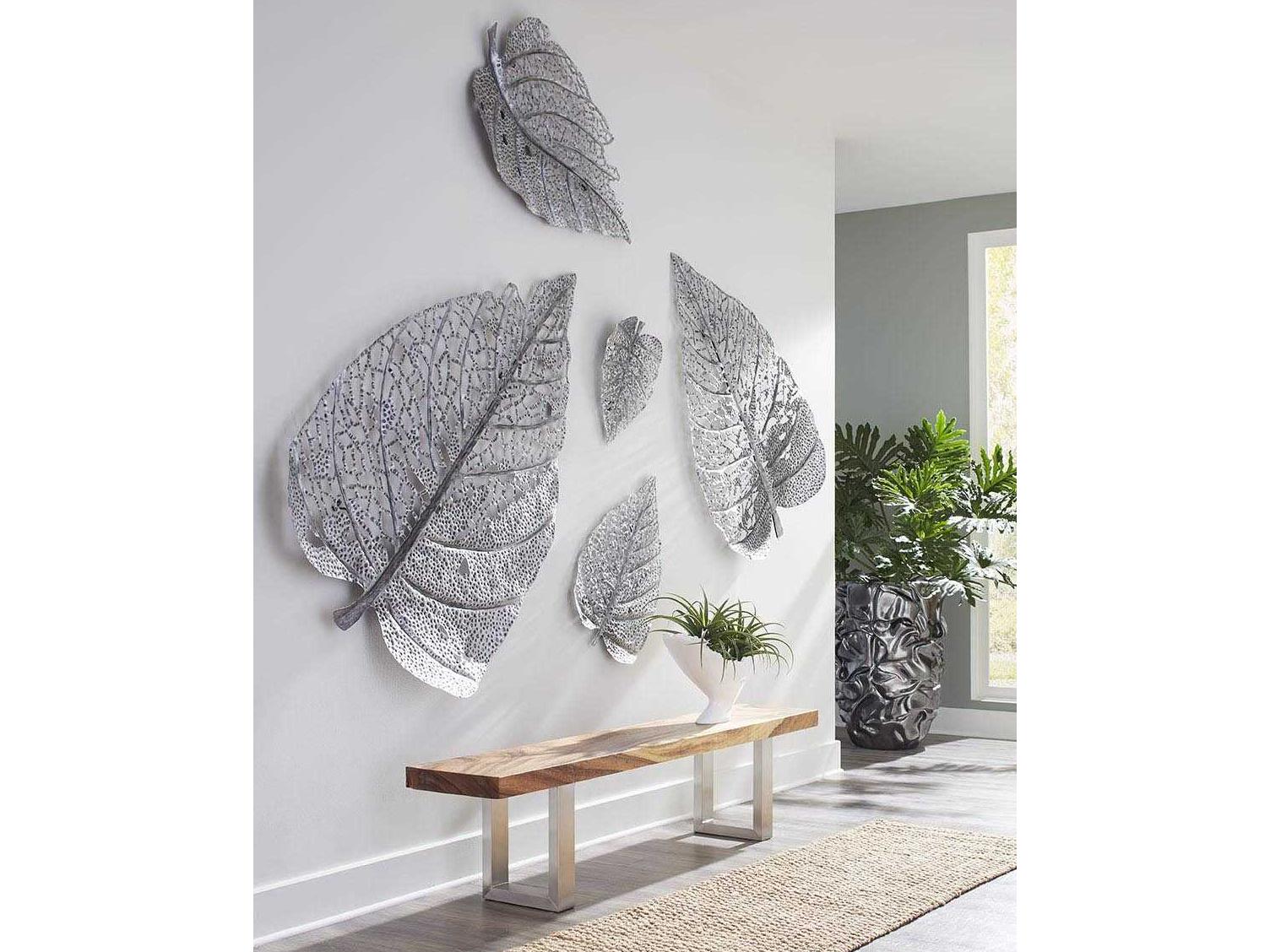 Phillips Collection Antique Silver Matte Lacquer 40" Birch Leaf Metal Wall Art