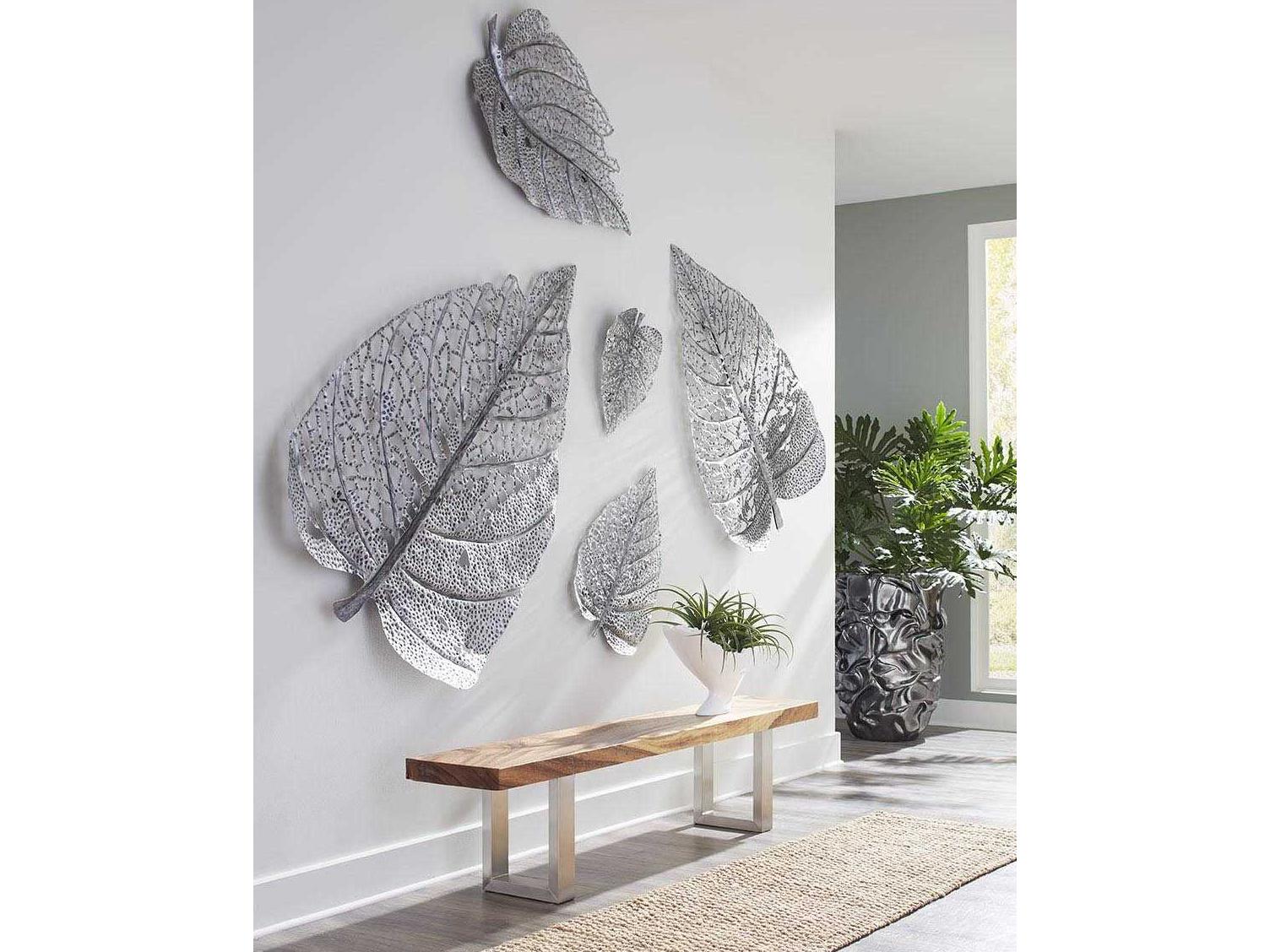 Phillips Collection Silver Matte Lacquer 55" Birch Leaf Metal Wall Art