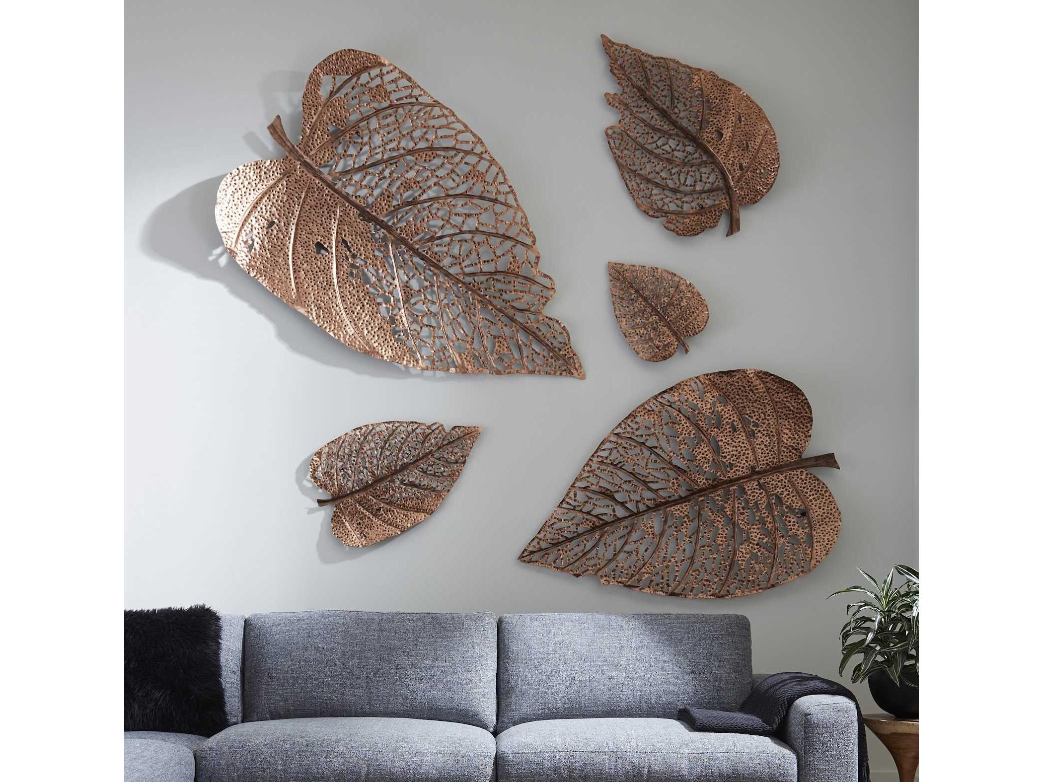 Phillips Collection Copper Matte Lacquer 19" Birch Leaf Metal Wall Art