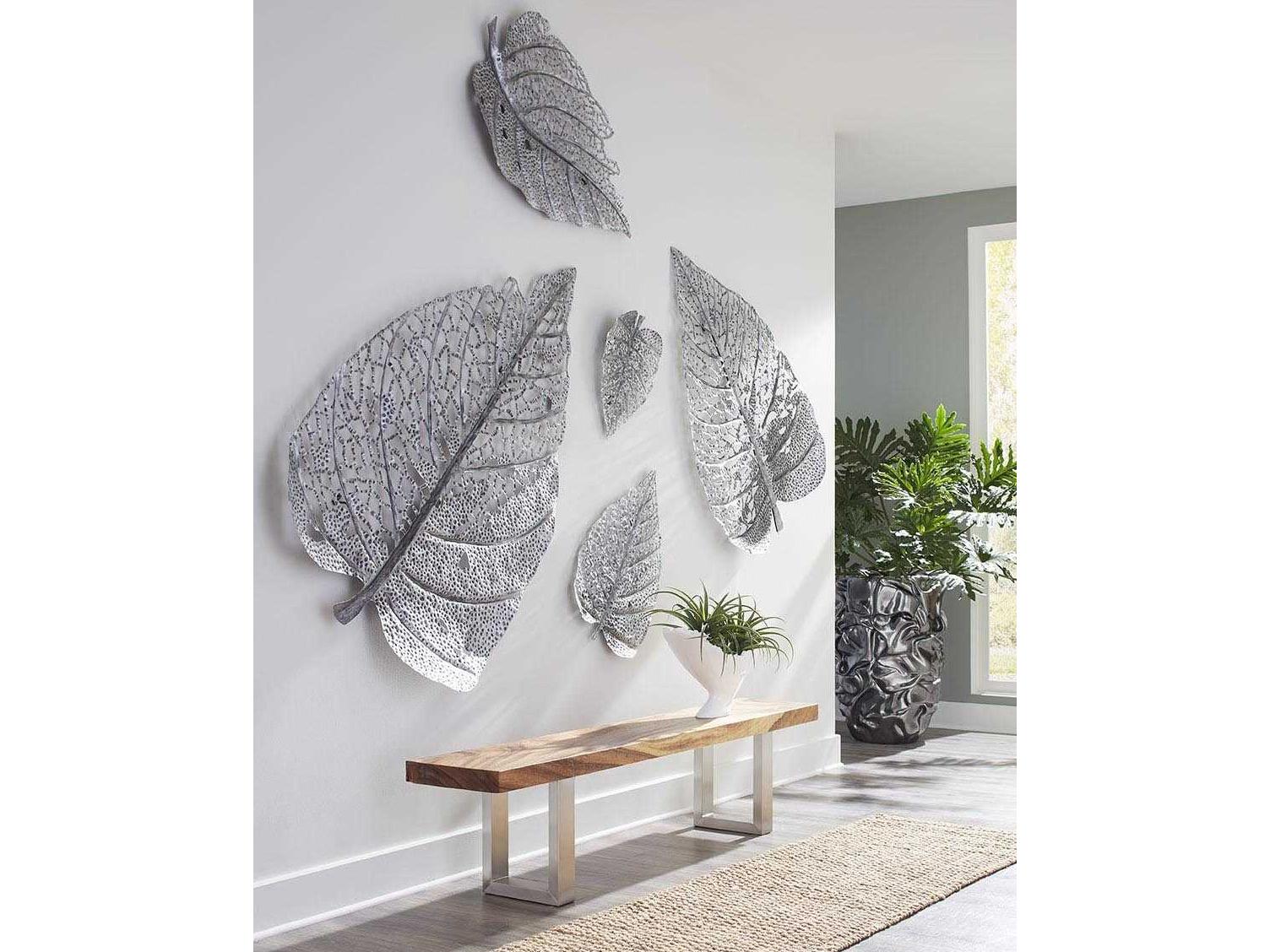 Phillips Collection Silver Matte Lacquer 19" Birch Leaf Metal Wall Art