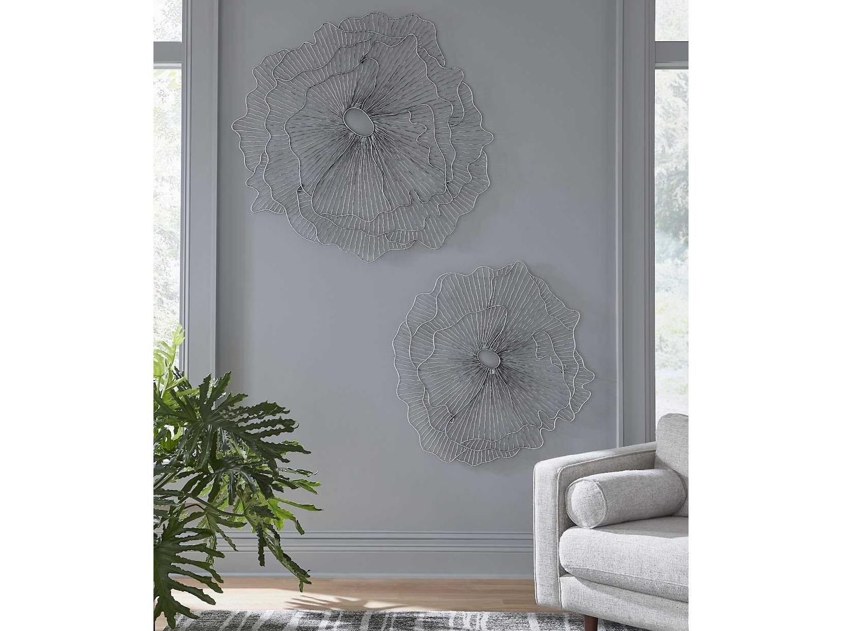 Phillips Collection Antique Silver Matte Lacquer Poppy Flower Metal Wall Art