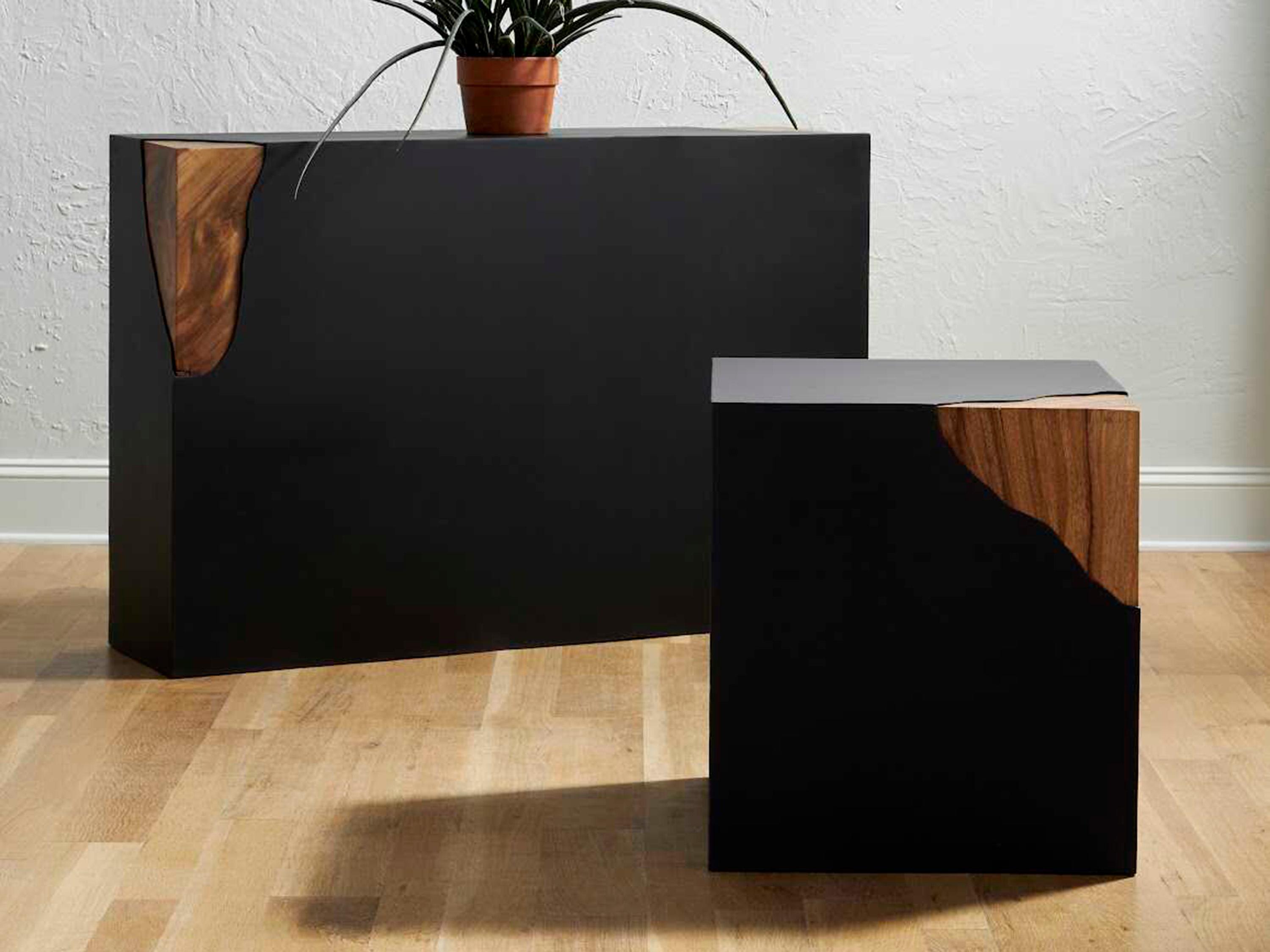 Phillips Collection Cornered Rectangular Metal Natural Black Brown Console Table