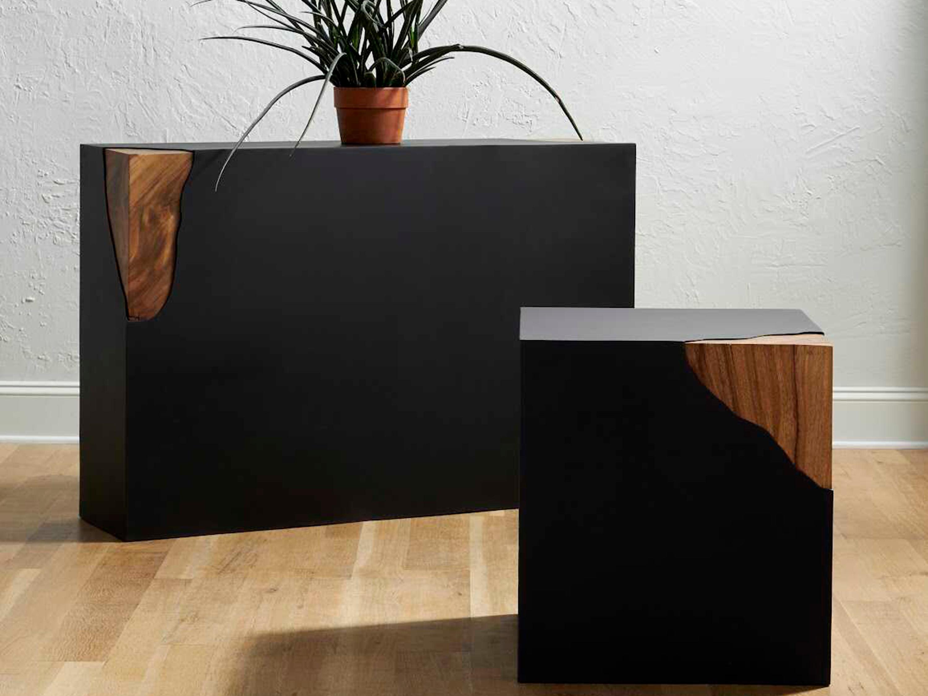 Phillips Collection Cornered Square Metal Natural Black Brown End Table