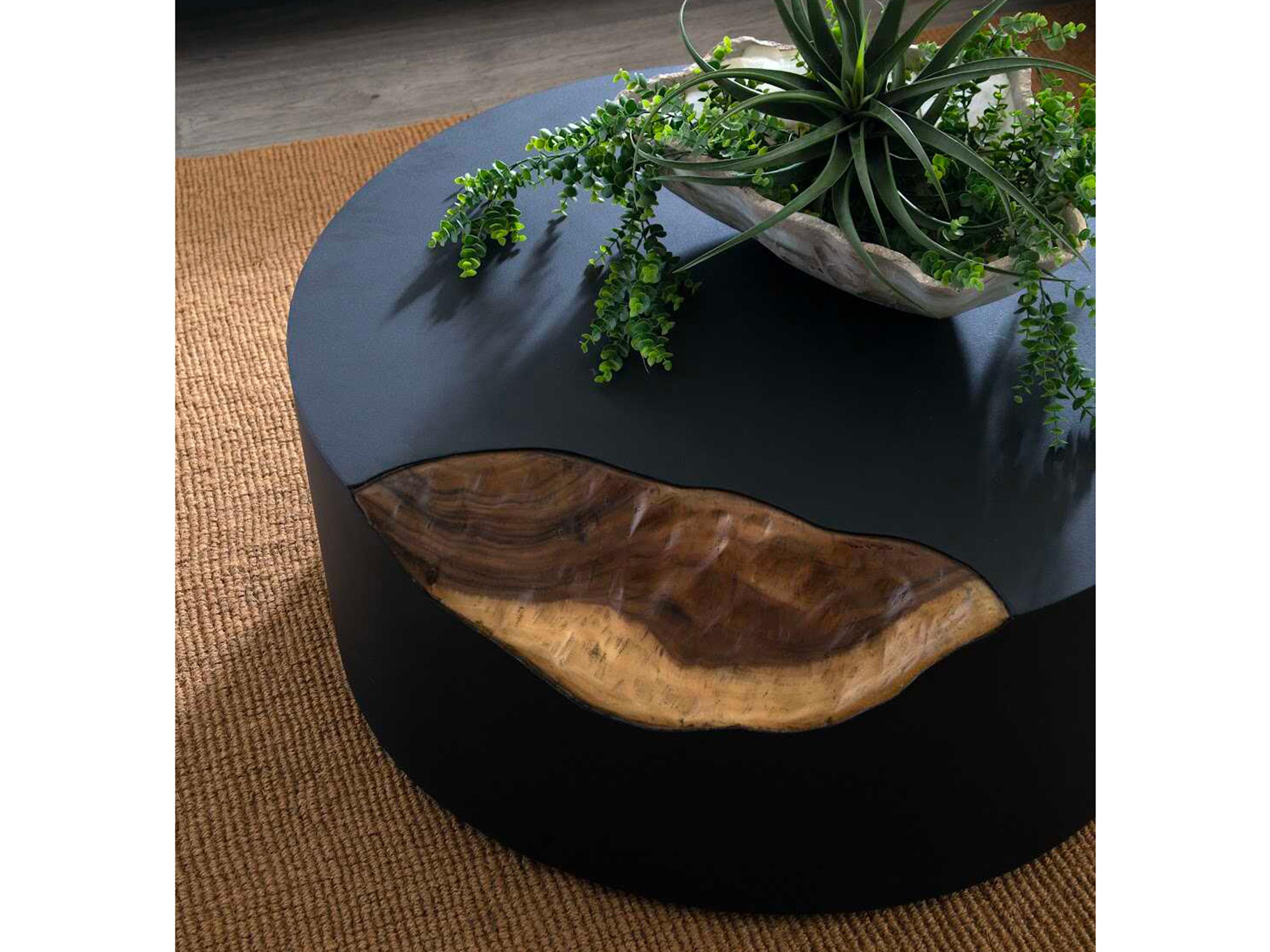 Phillips Collection Cornered Round Metal Natural Black Brown Coffee Table