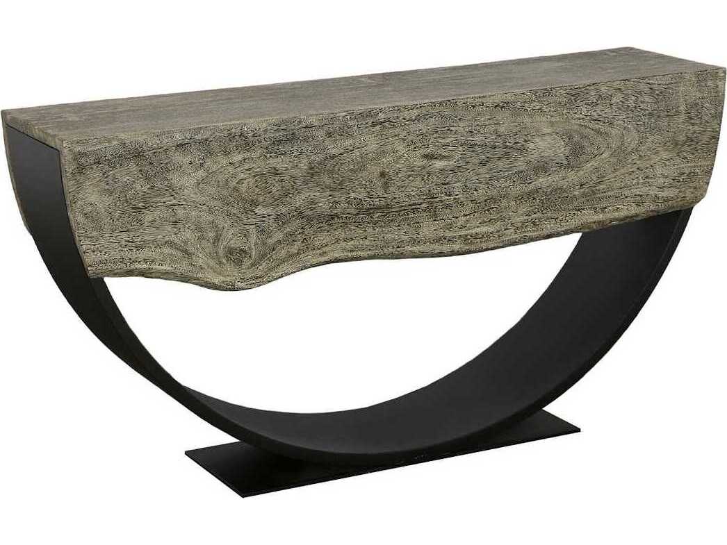 Phillips Collection Arc Rectangular Wood Gray Stone Black Console Table