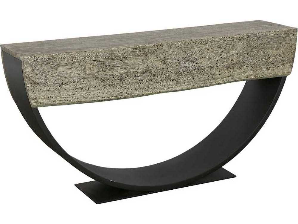 Phillips Collection Arc Rectangular Wood Gray Stone Black Console Table