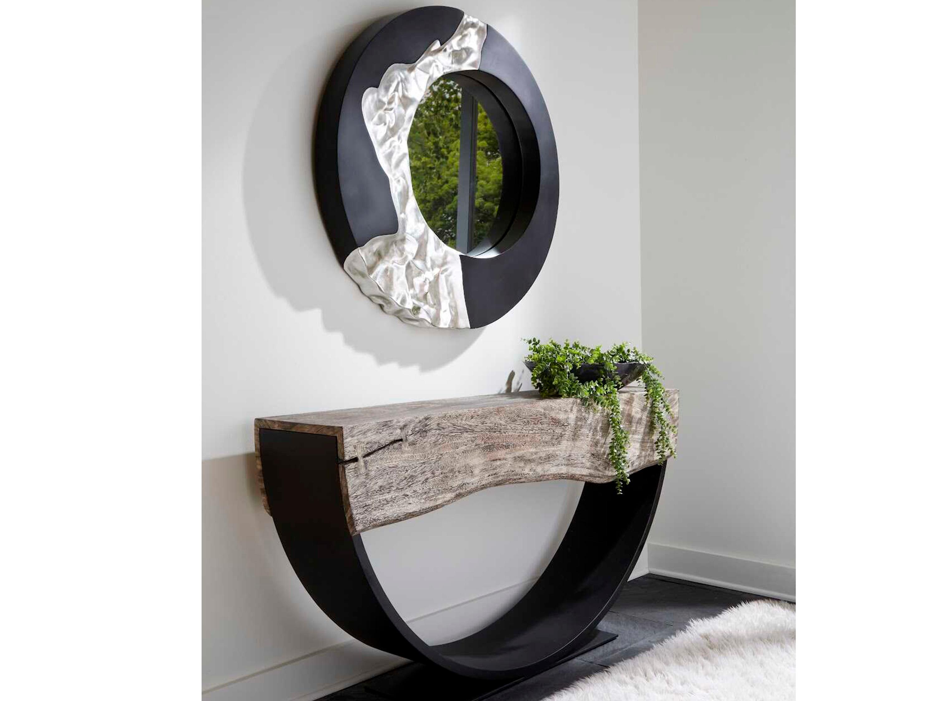 Phillips Collection Arc Rectangular Wood Gray Stone Black Console Table