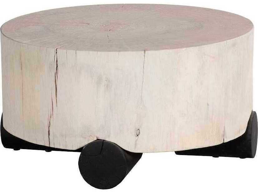 Phillips Collection Core Round Wood Bleached Off White Coffee Table