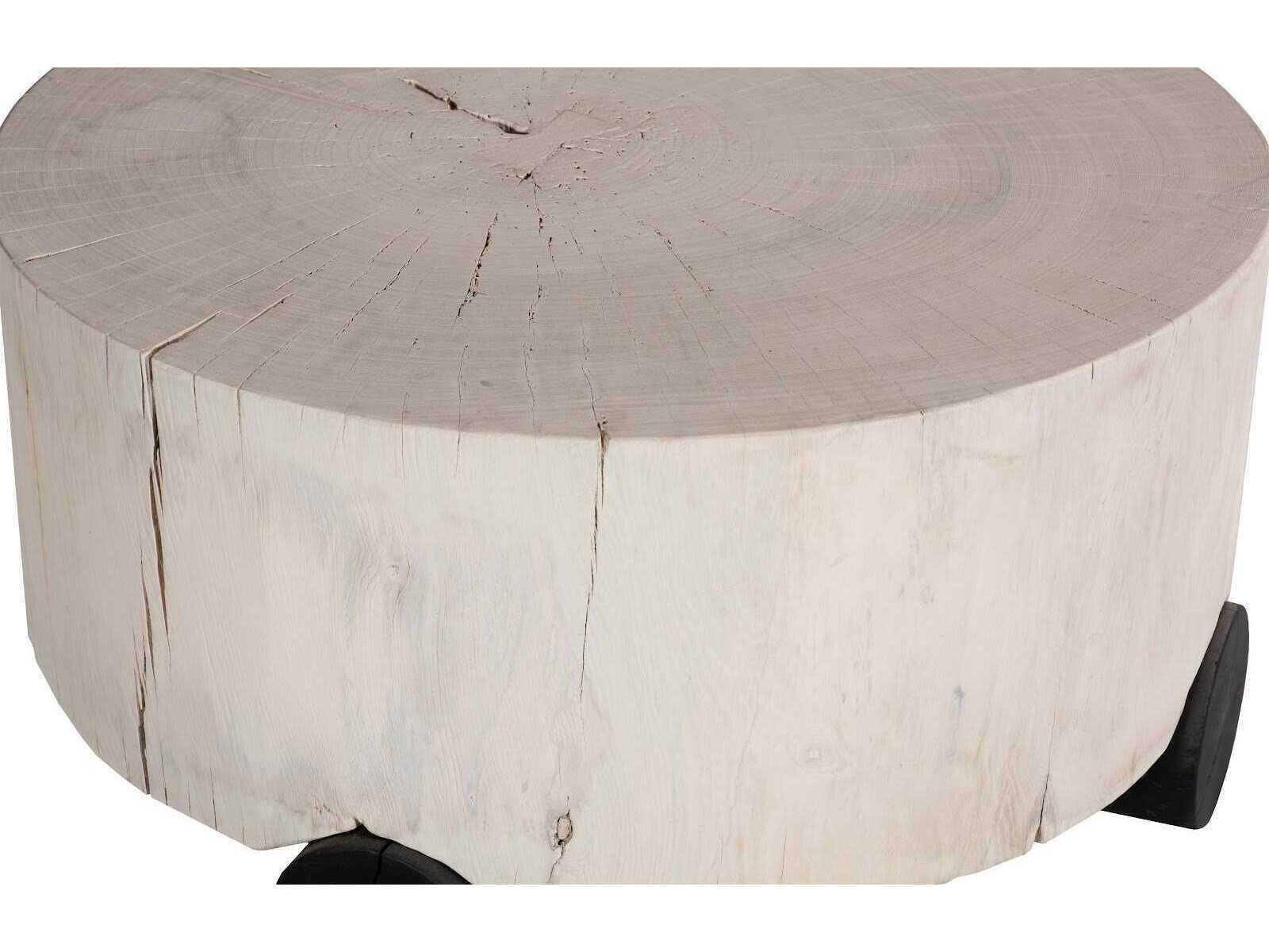 Phillips Collection Core Round Wood Bleached Off White Coffee Table