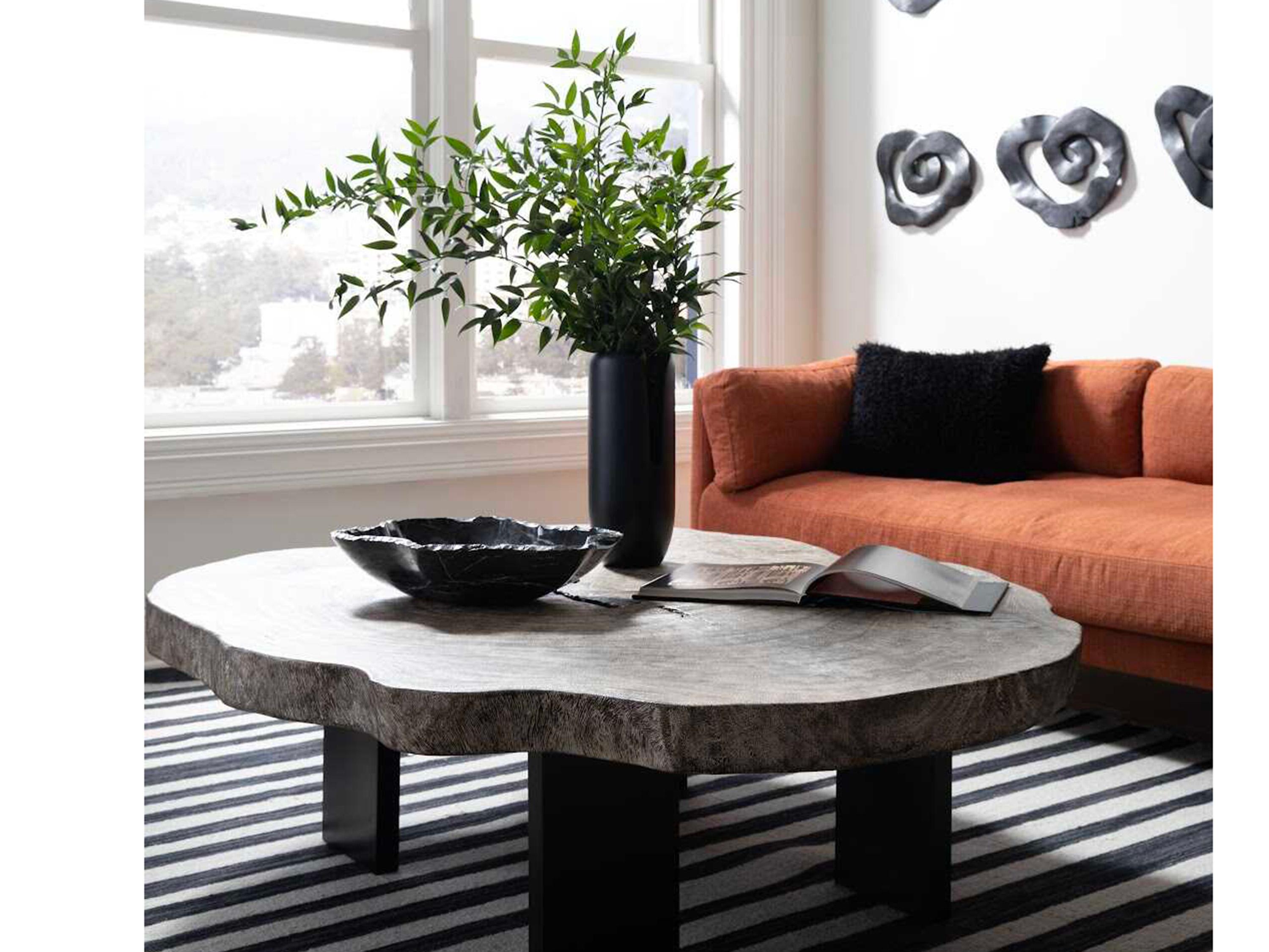 Phillips Collection Floating Wood Gray Stone Black Coffee Table