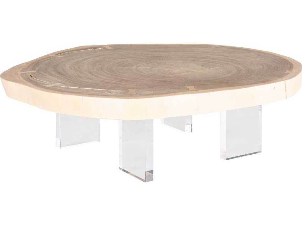 Phillips Collection Floating Wood Bleached Off White Clear Coffee Table
