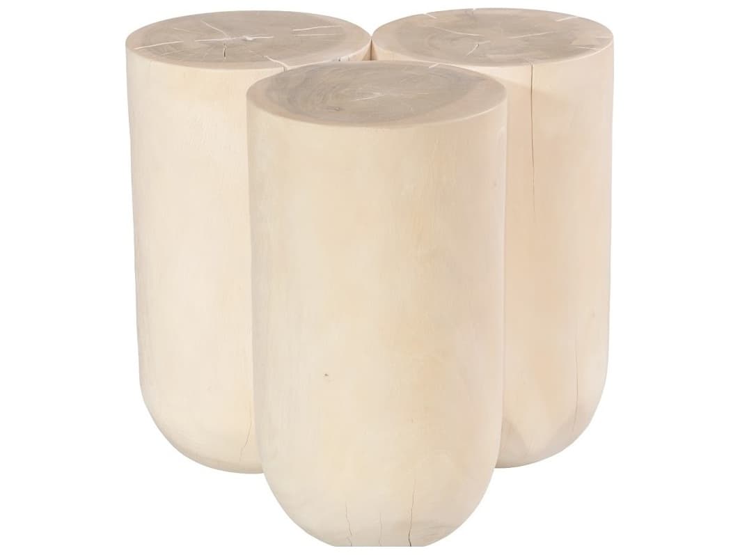 Phillips Collection Round Wood Off White Bleached End Table