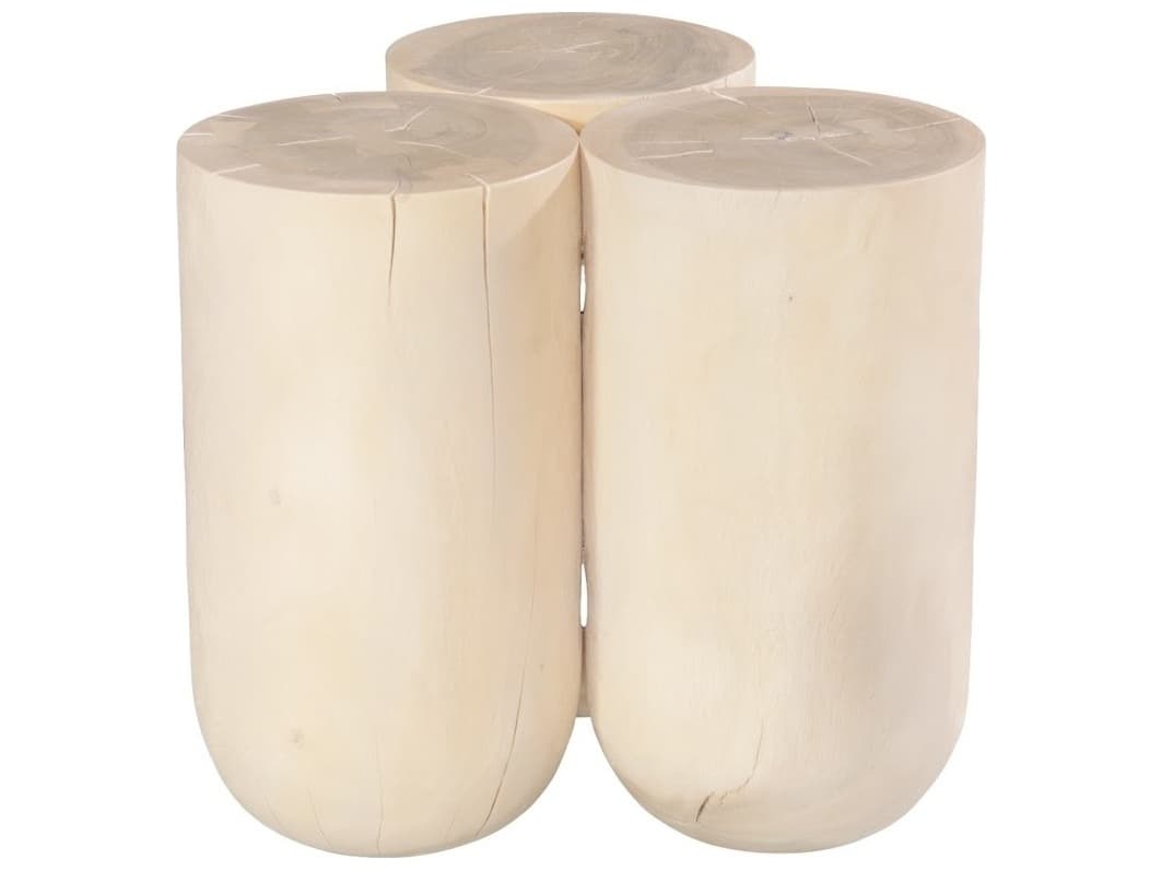 Phillips Collection Round Wood Off White Bleached End Table
