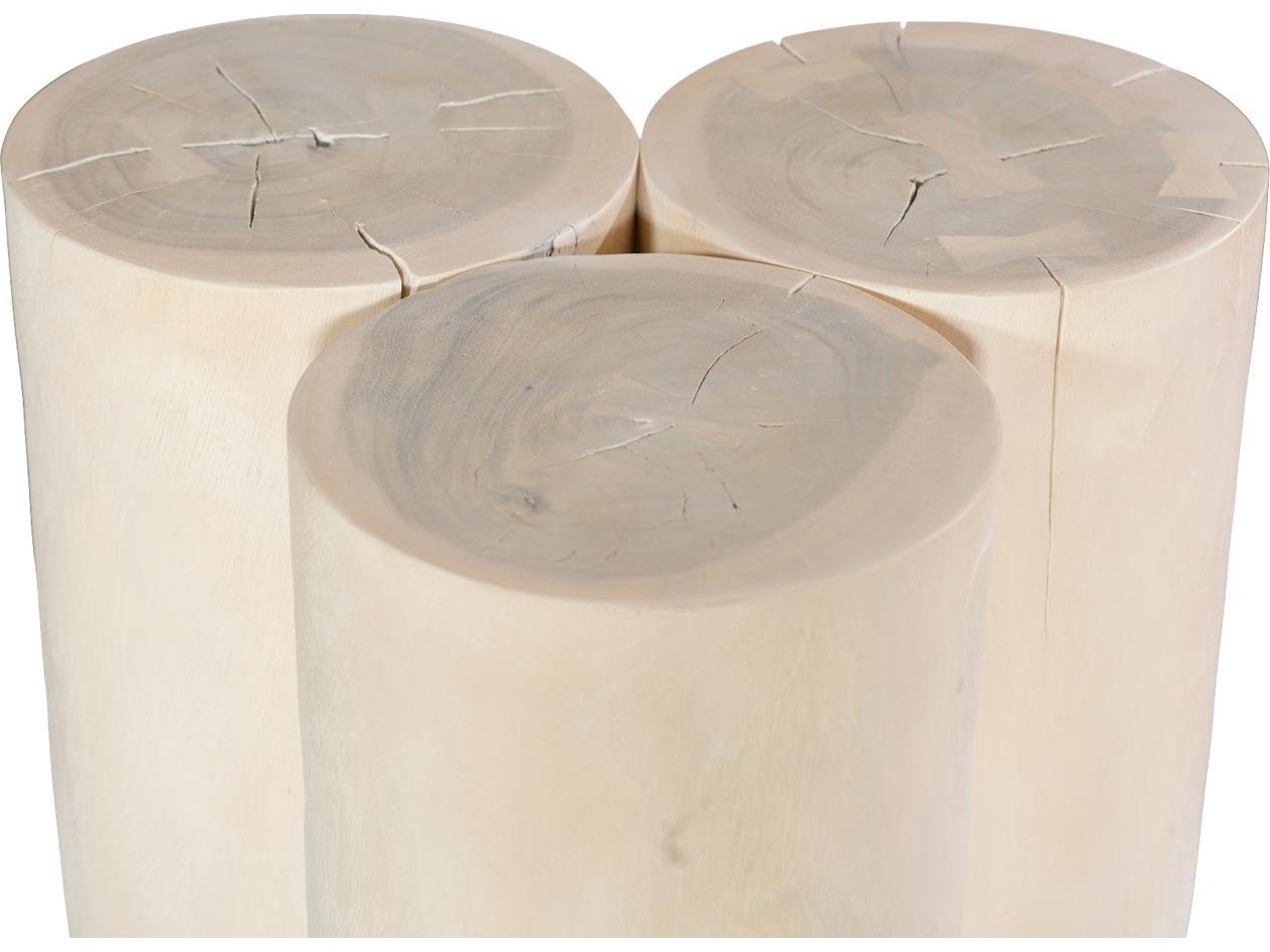 Phillips Collection Round Wood Off White Bleached End Table