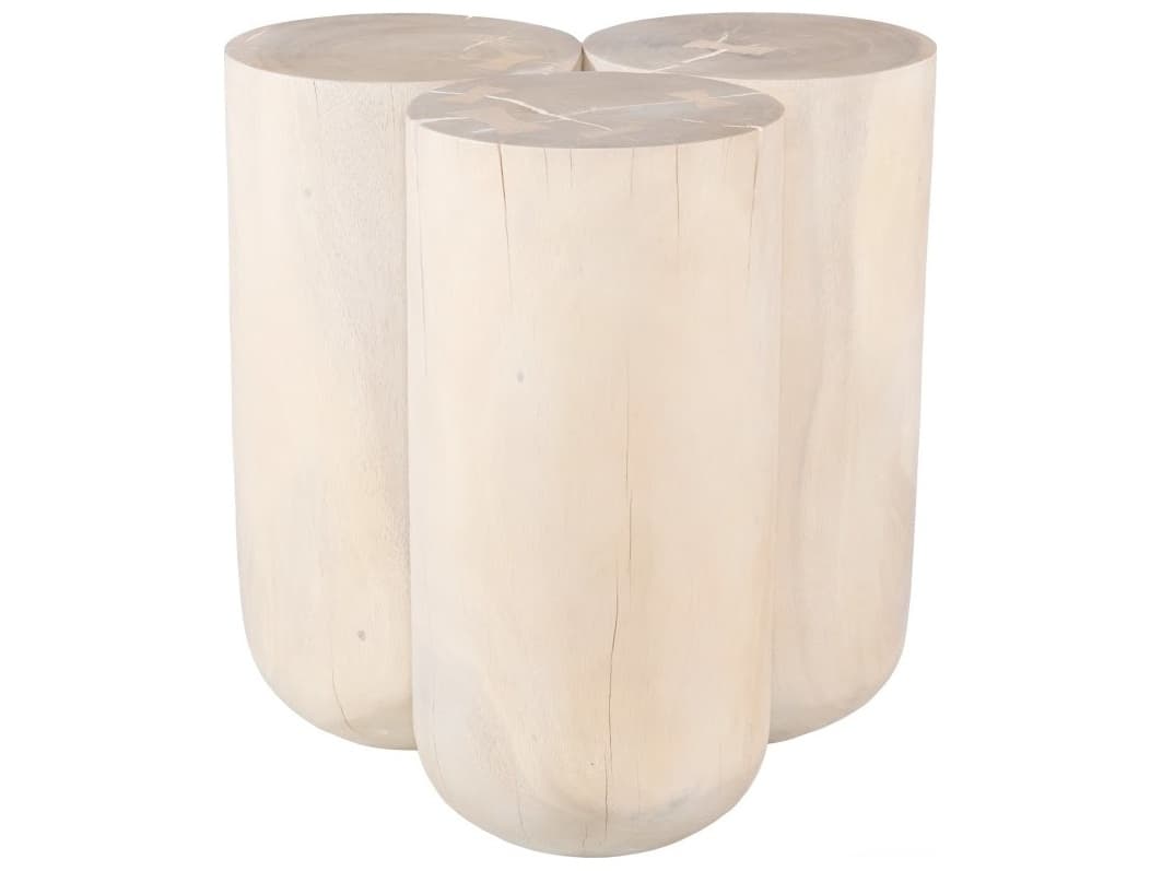 Phillips Collection Round Wood Off White Bleached End Table