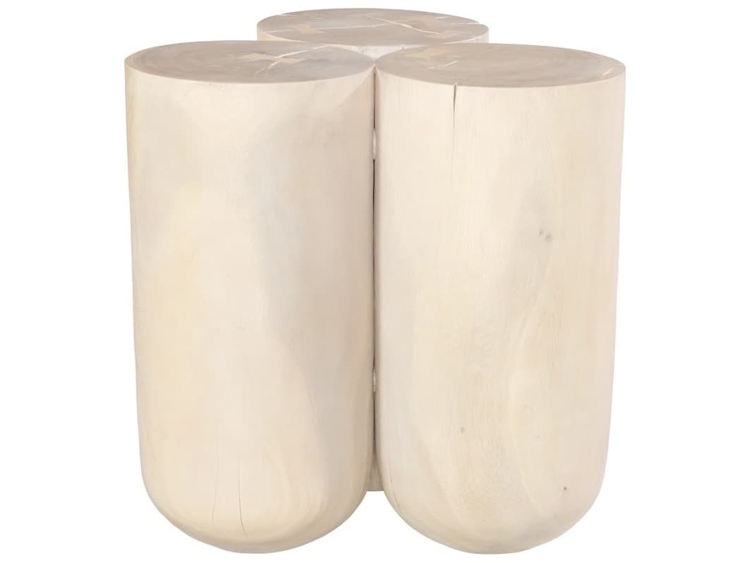 Phillips Collection Round Wood Off White Bleached End Table