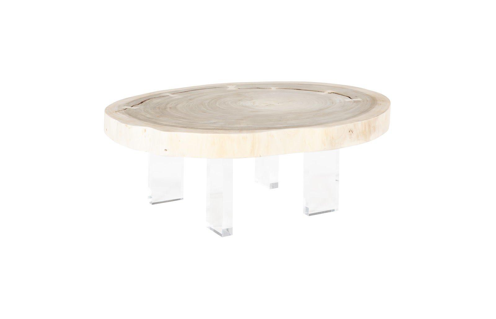Phillips Collection Round Wood Clear Off White Bleached Coffee Table