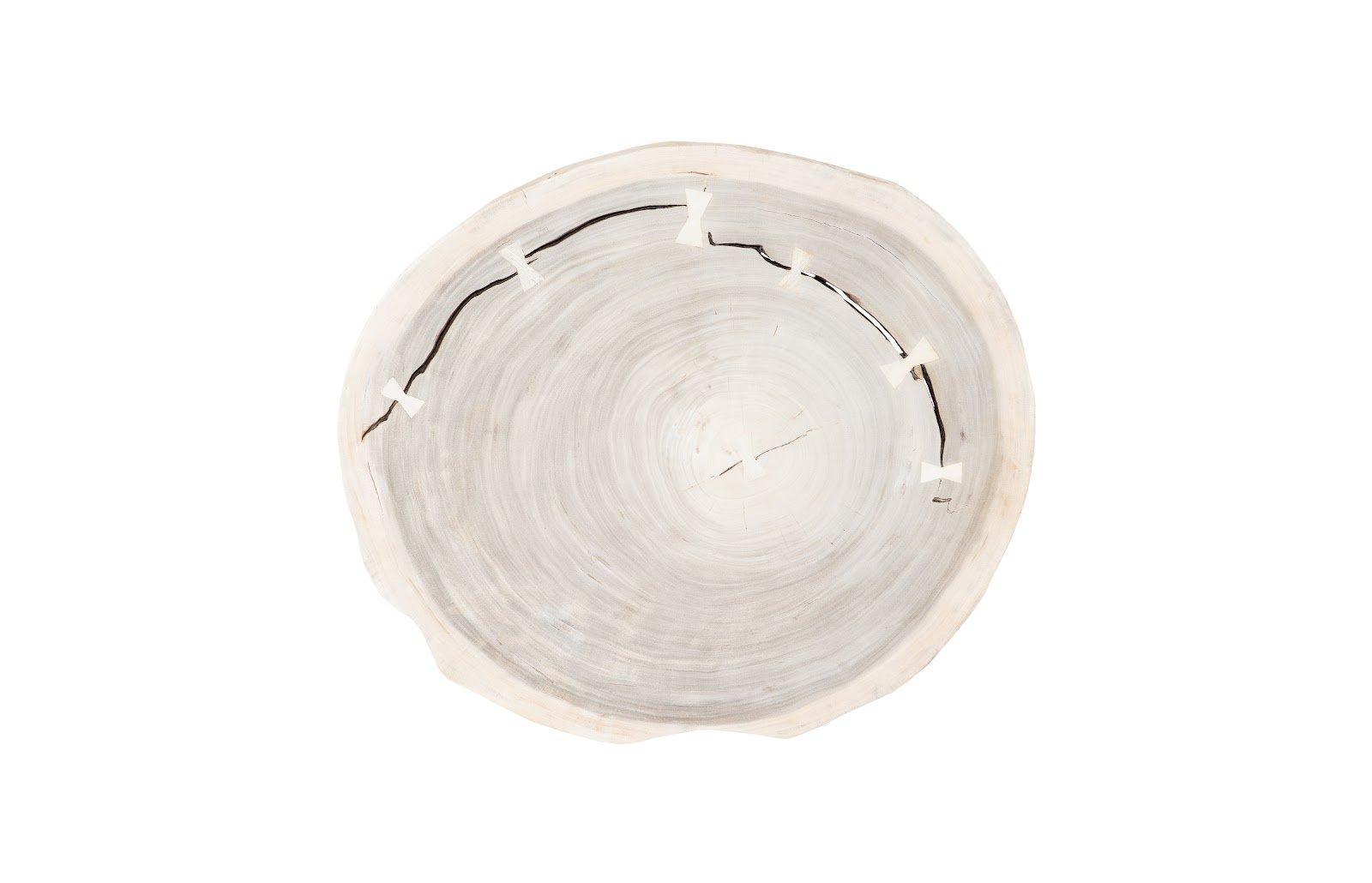 Phillips Collection Round Wood Clear Off White Bleached Coffee Table