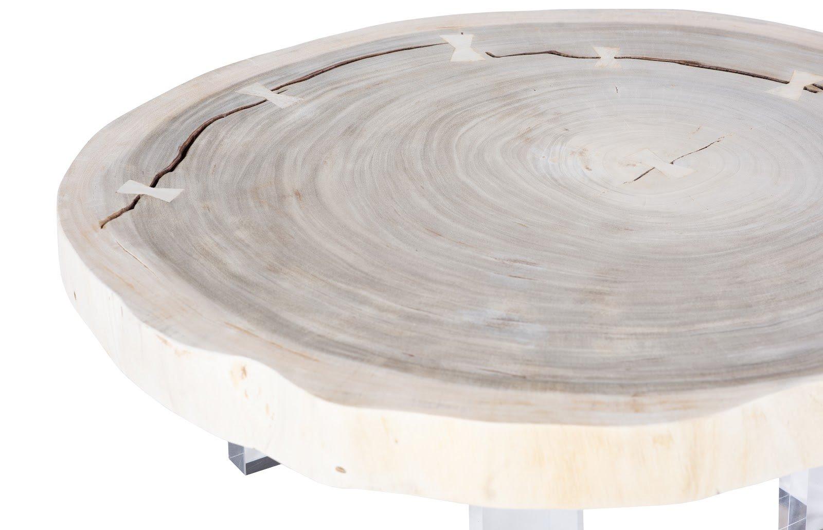 Phillips Collection Round Wood Clear Off White Bleached Coffee Table