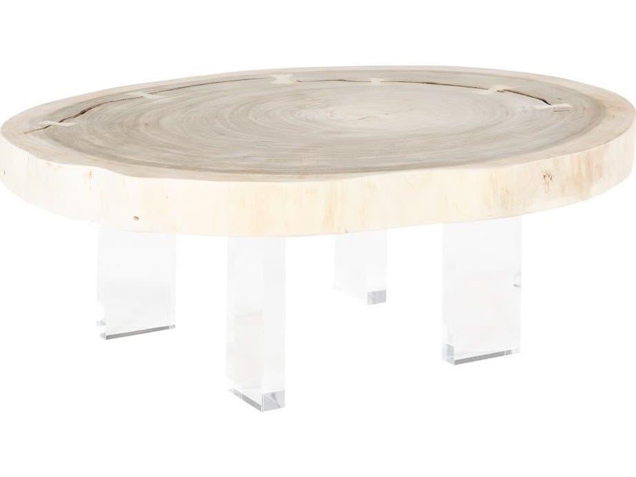 Phillips Collection Round Wood Clear Off White Bleached Coffee Table