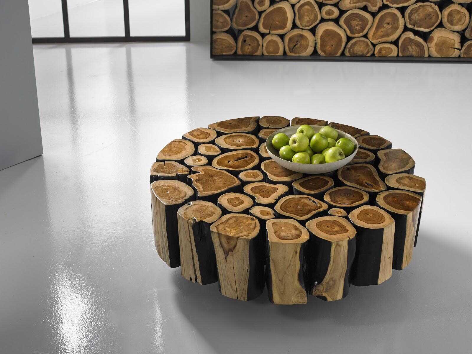 Phillips Collection Round Wood Natural Charred Coffee Table