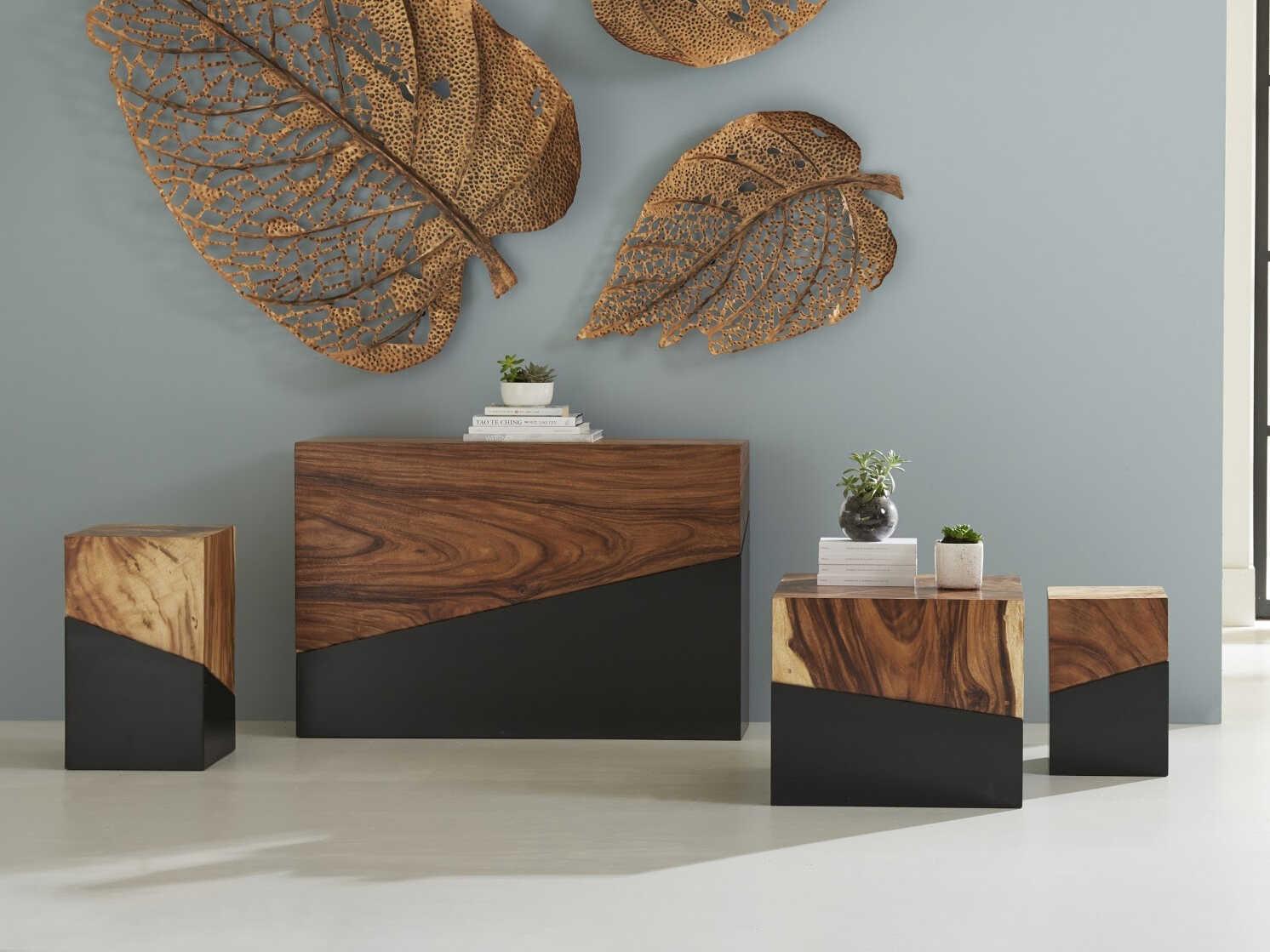 Phillips Collection Natural Blakc Black Brown Accent Stool