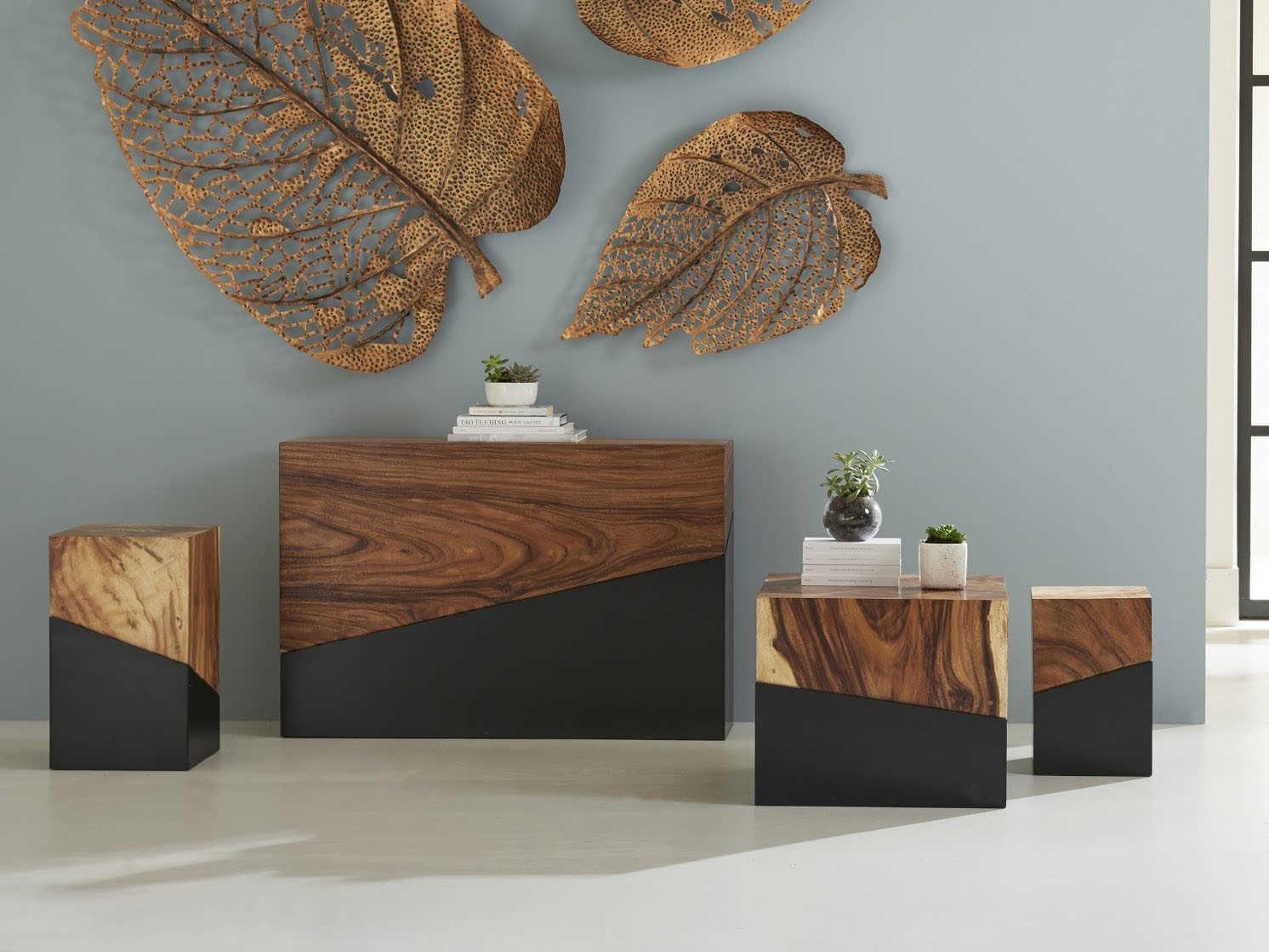 Phillips Collection Square Wood Natural Brown Black End Table