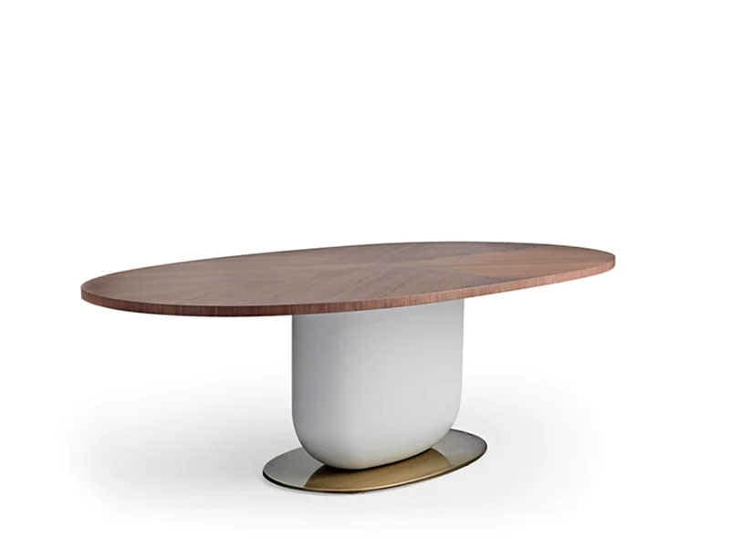 Pianca Ettore Oval Wood Walnut Fog Grey Glossy Bronze Dining Table