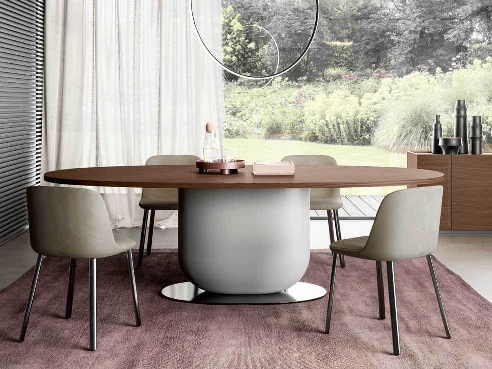 Pianca Ettore Oval Wood Walnut Fog Grey Glossy Bronze Dining Table