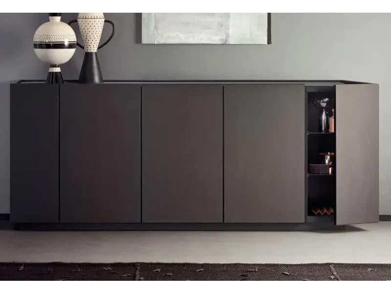 Pianca Cornice Sideboard 82" Dark Grey Ash/Grey Roccia Matt Lacquer