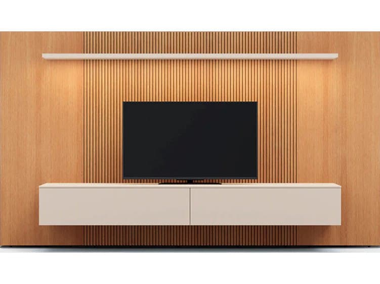 Pianca Spazio Wall Unit Comp. 126" Natural Ash/Beige Seta Matt Lacquer