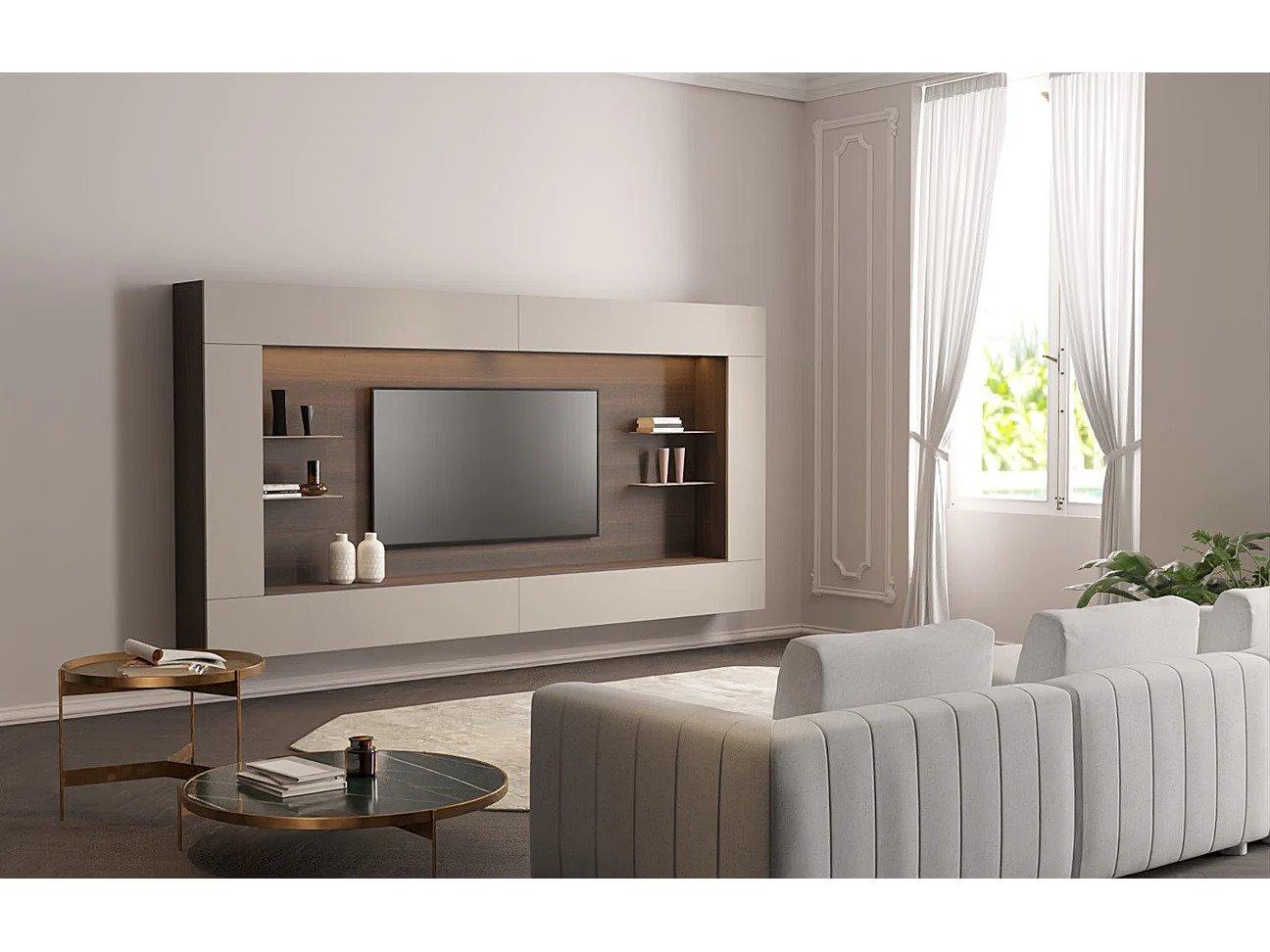 Pianca Spazio Wall Unit Comp. 142" Walnut/White Matt Lacquer