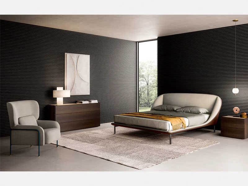 Pianca Domenica Beige Brown Titanium Gray Upholstered King Panel Bed