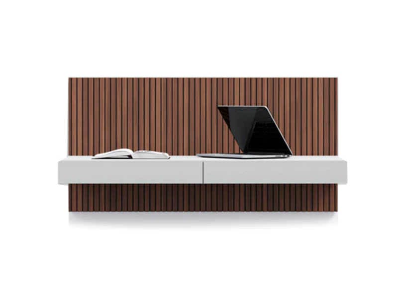 Pianca Ala Floating Walnut Fog Grey Brown Wood Desk
