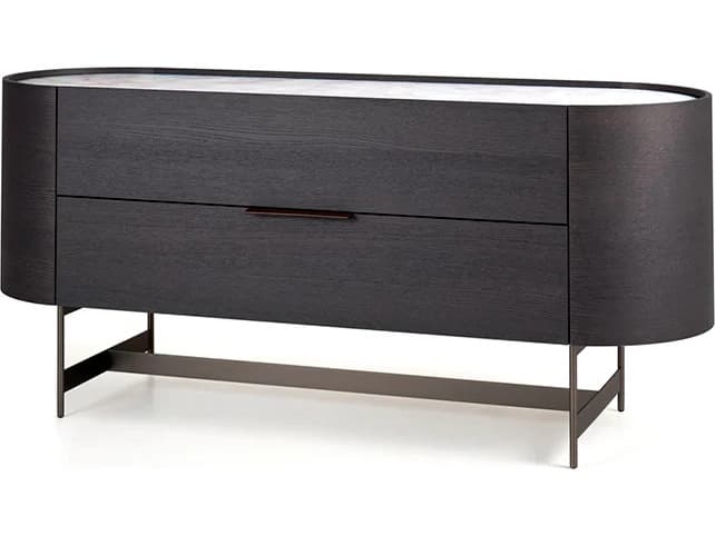 Pianca Dedalo 2 Drawers Dresser 67" Dark Grey Ash/Calacatta Marble Glass/Titanium