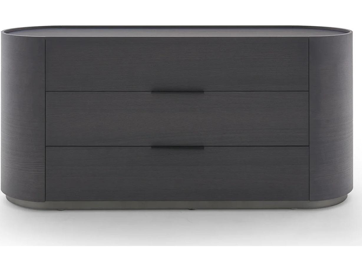 Pianca Dedalo 3 Drawers Dresser 67" Dark Grey Ash/Titanium Matt Plinth/Black Hard Leather Handle