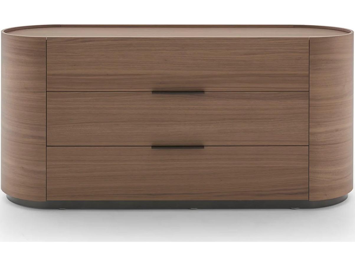 Pianca Dedalo 3 Drawers Dresser 67" Walnut/Titanium Glossy Plinth/Brown Hard Leather Handle