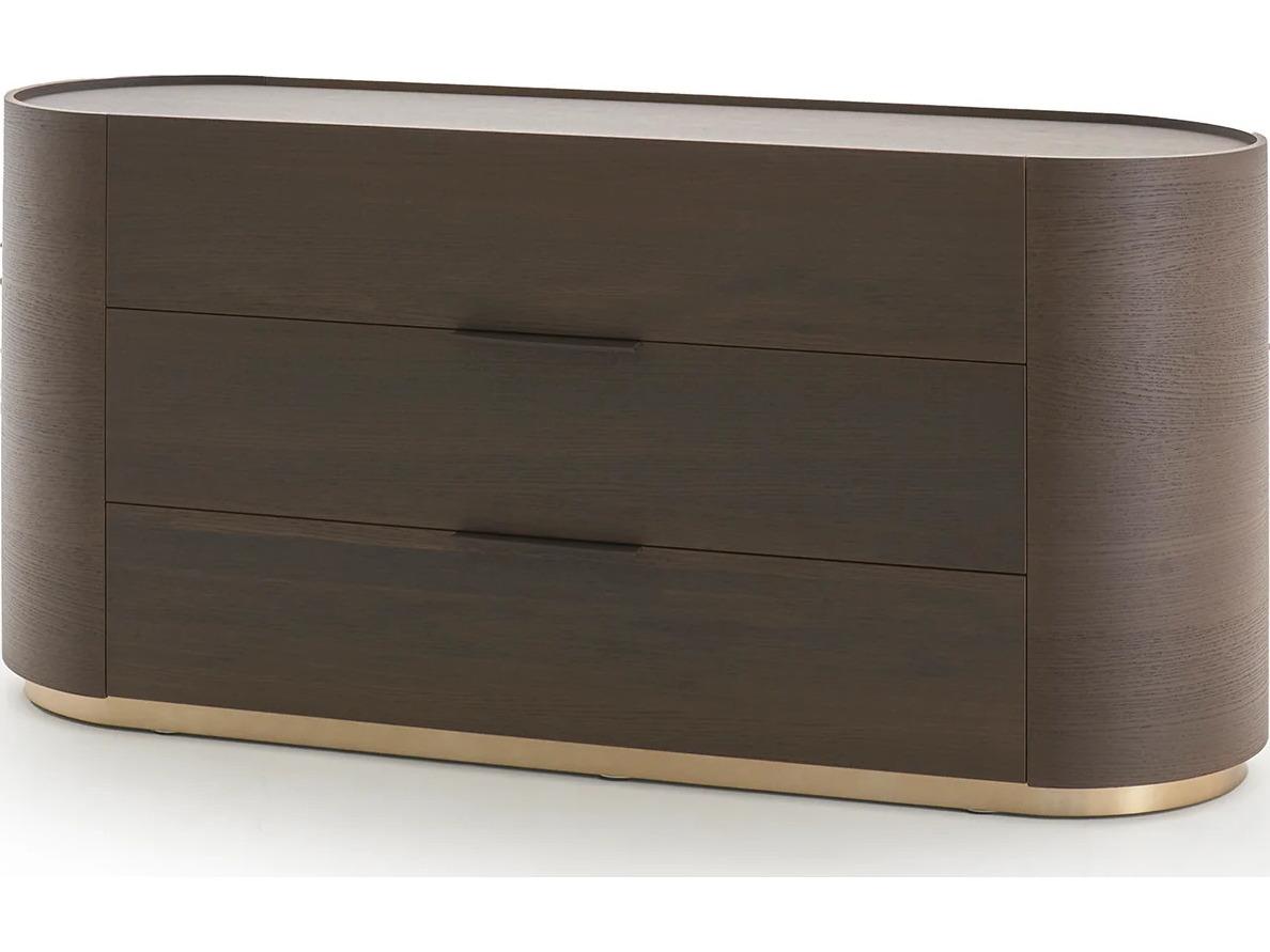 Pianca Dedalo 3 Drawers Dresser 67" Burnt Oak/Bronze Glossy Plint/Brown Hard leather Hand