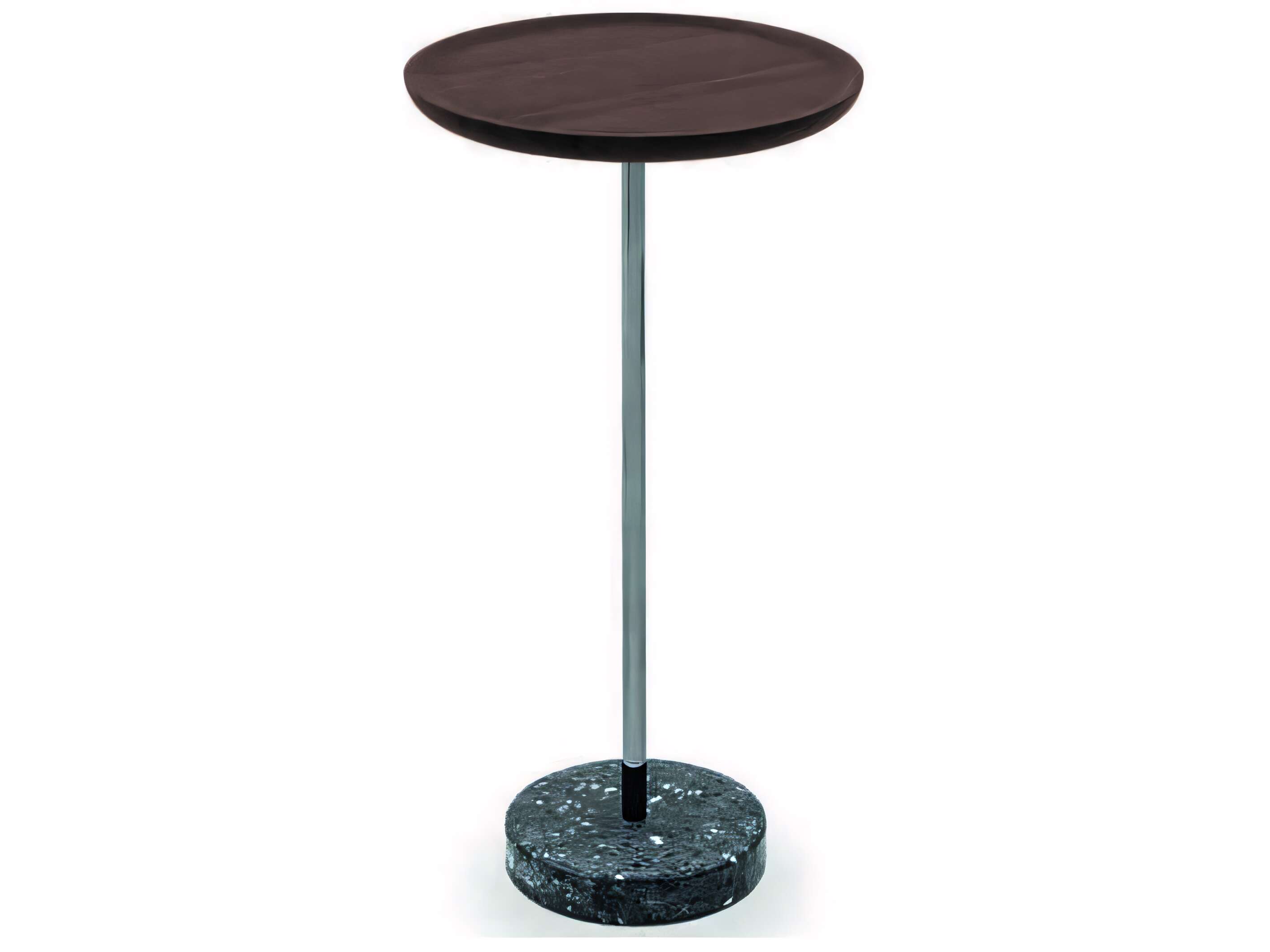 Pianca Contralto Round Wood Walnut Bronze Terrazzo Stone End Table