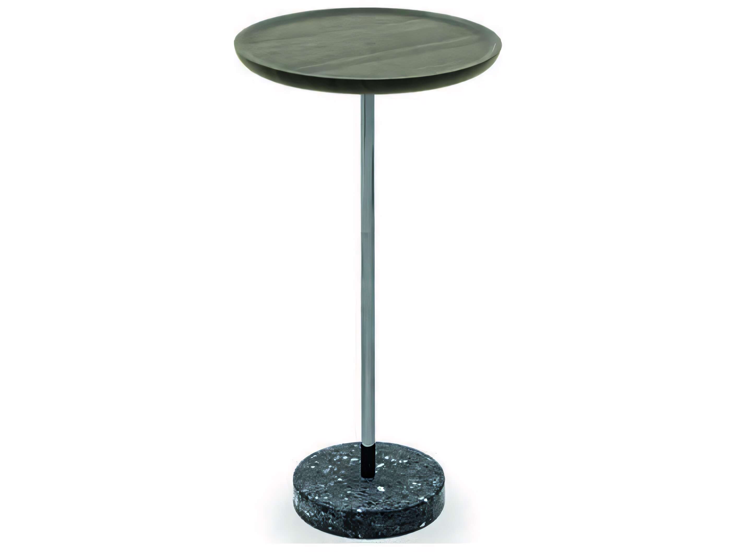 Pianca Contralto Round Wood Burnt Oak Titanium Balanzone Terrazzo End Table