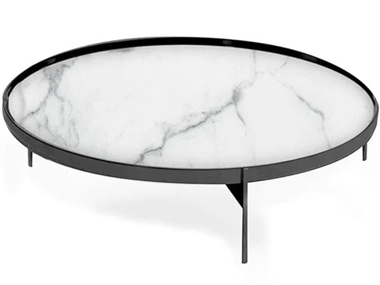Pianca Abaco Round Glass Calacatta Matt Marble Glossy Titanium Coffee Table