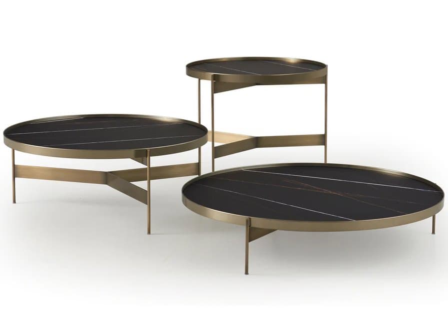 Pianca Abaco Round Glass Sahara Matt Marble Glossy Coffee Table