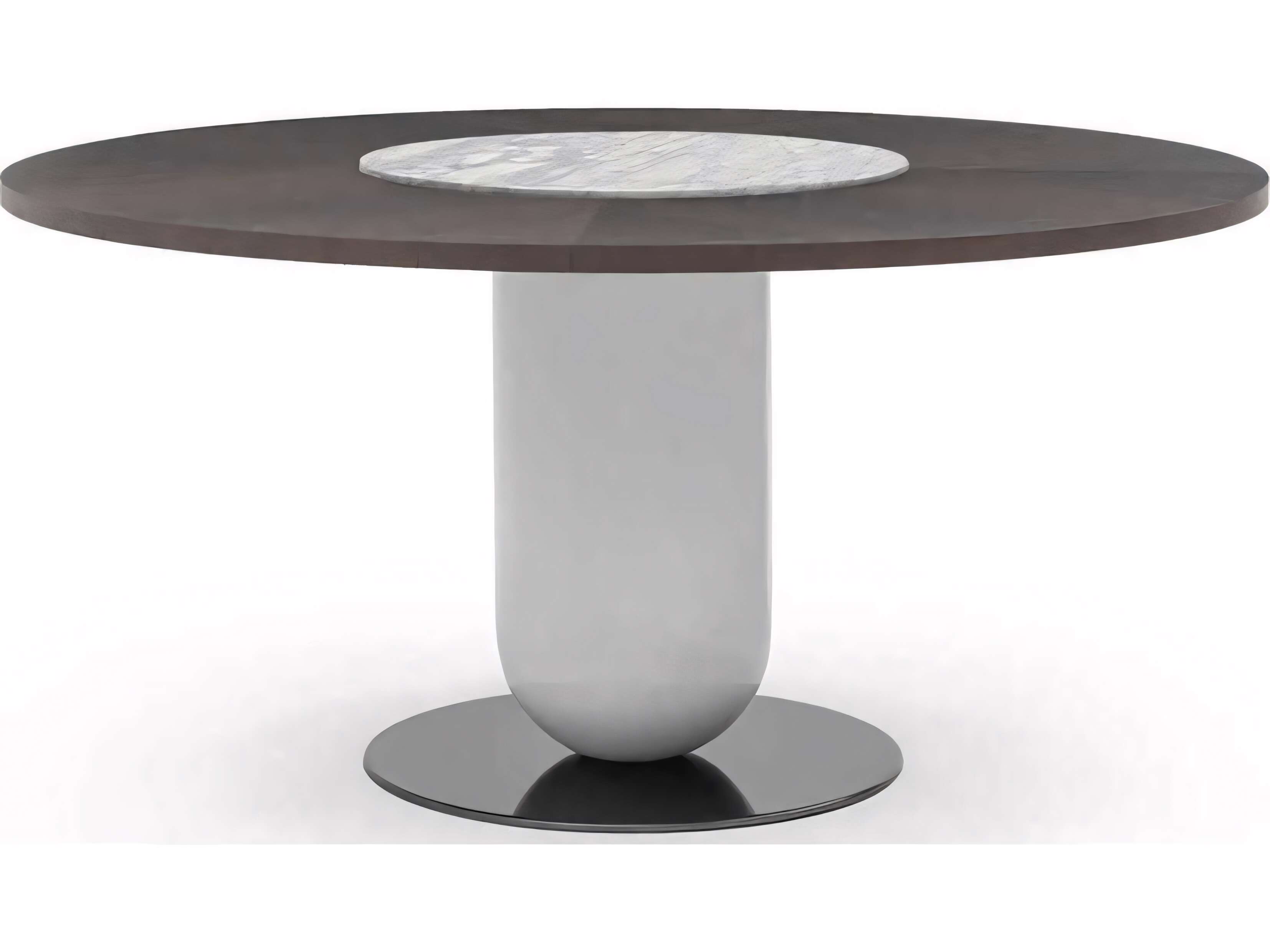 Pianca Ettore Round Wood Burnt Oak Fog Grey Gioia Di Carrara Marble Titanium Dining Table