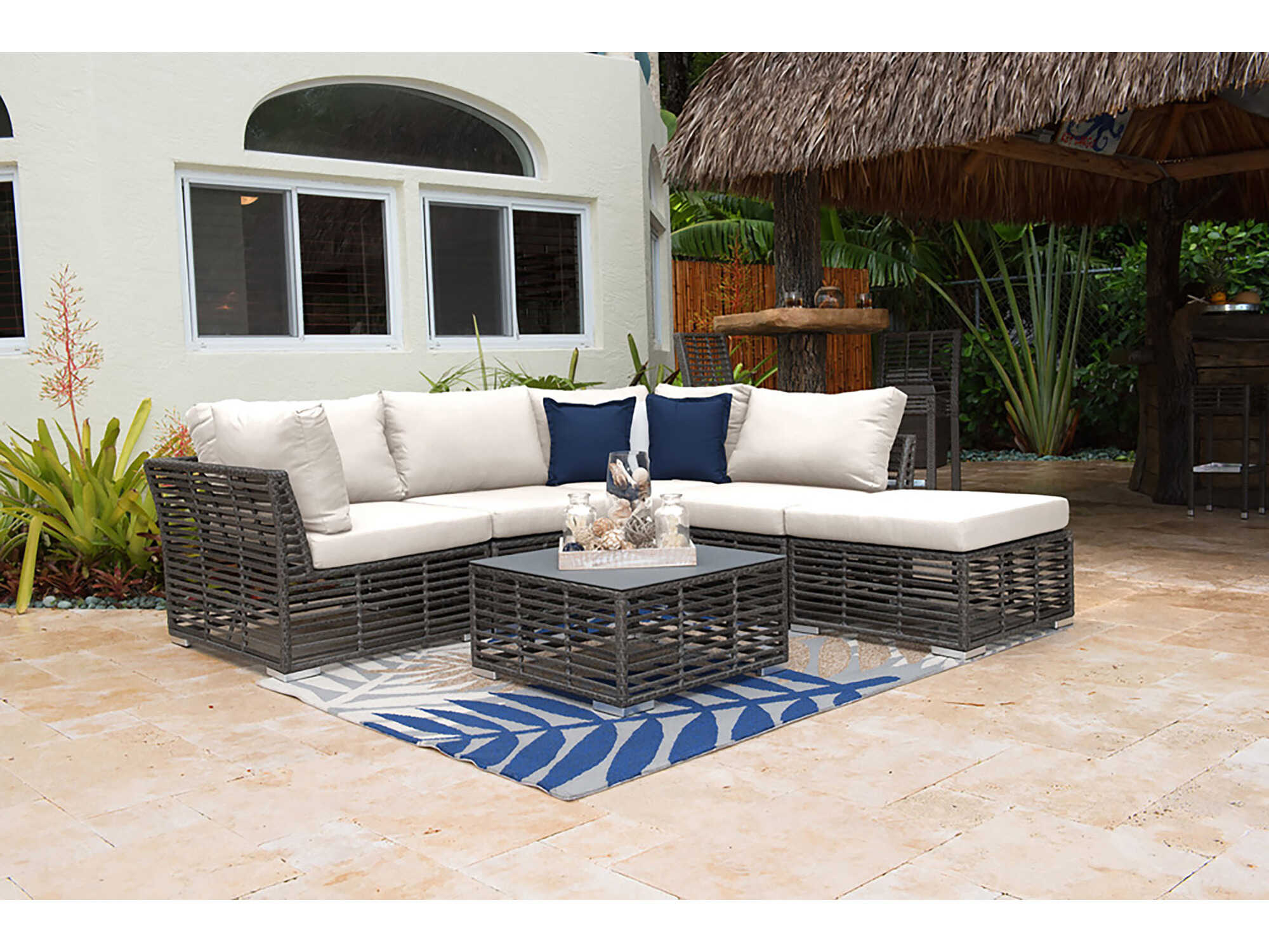 Panama Jack Graphite Wicker Cushion 6 Piece Sectional Patio Lounge Set