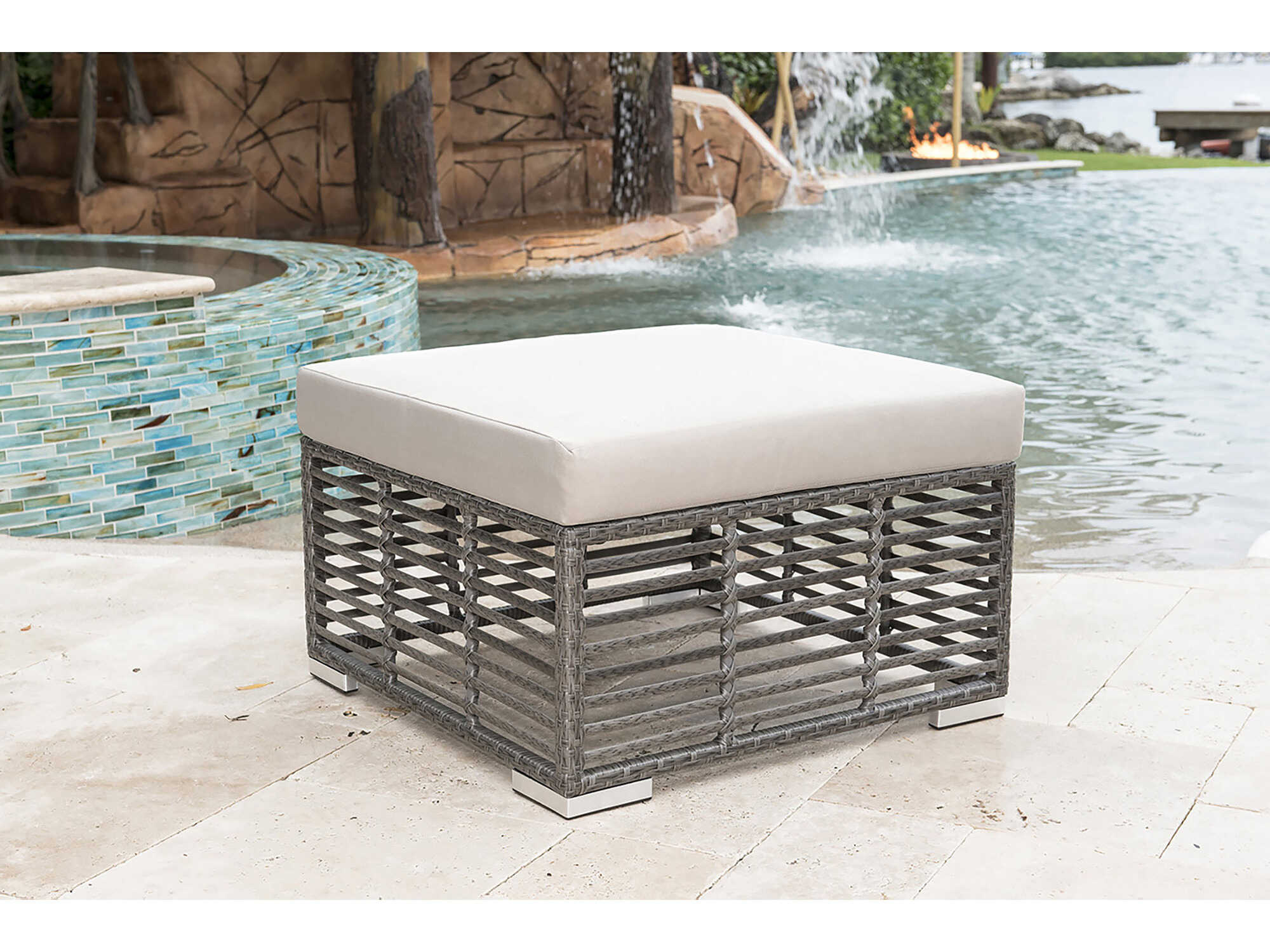 Panama Jack Graphite Wicker Cushion Outdoor Ottoman