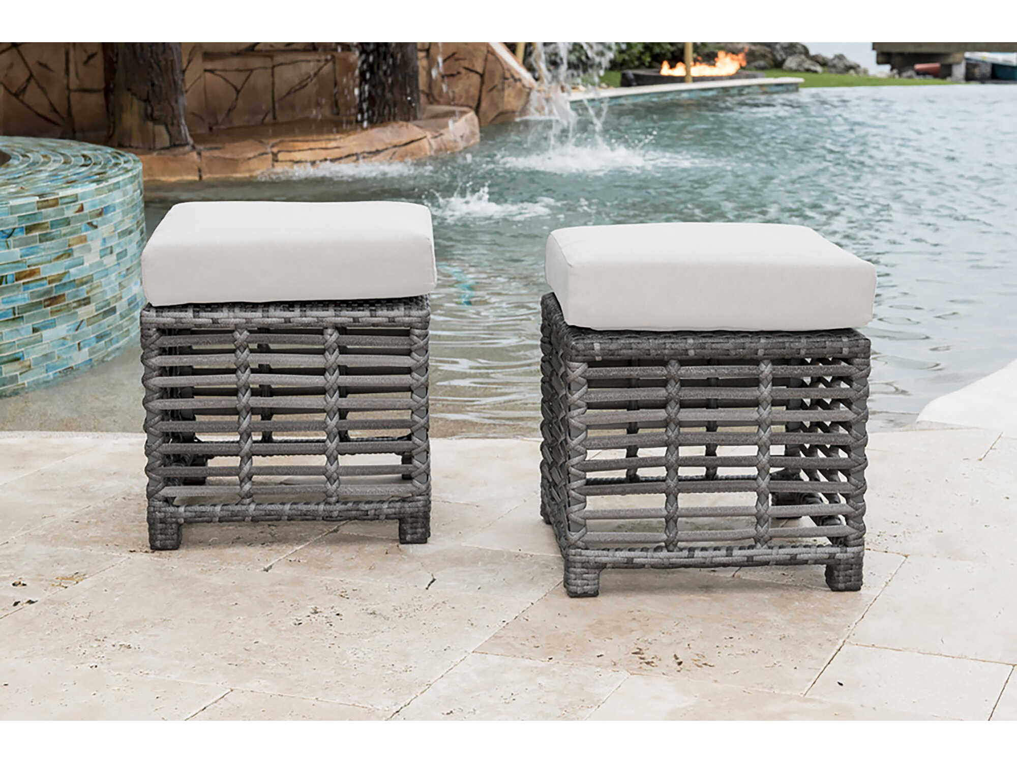 Panama Jack Graphite Wicker Cushion Outdoor Patio Ottoman
