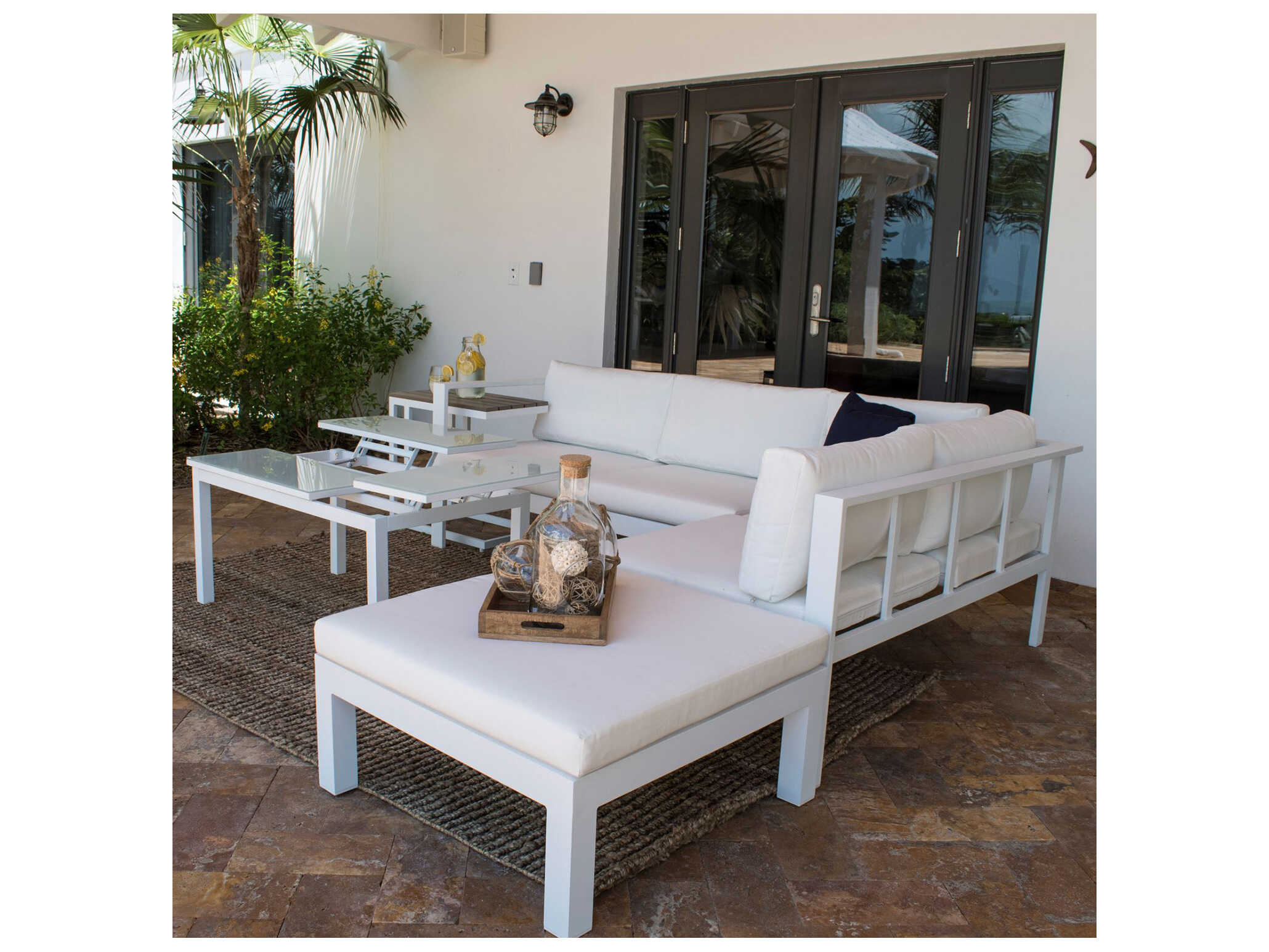 Panama Jack Outdoor Sancastle White Aluminum Cushion 5 Piece Sectional Lounge Set