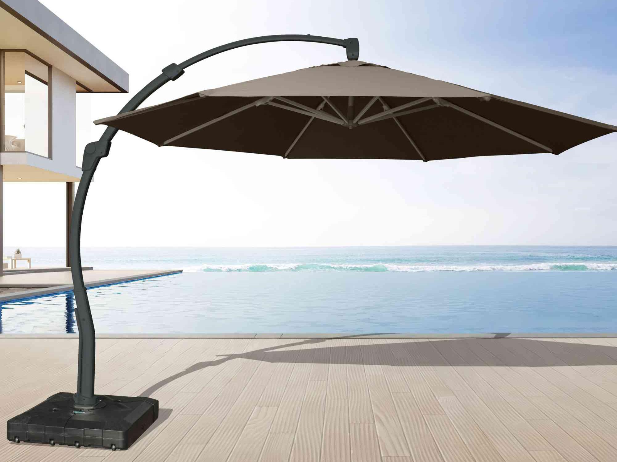 Panama Jack 11.5 Ft Cantilever Sunbrella Shale 360 Umbrella w/Movable Base