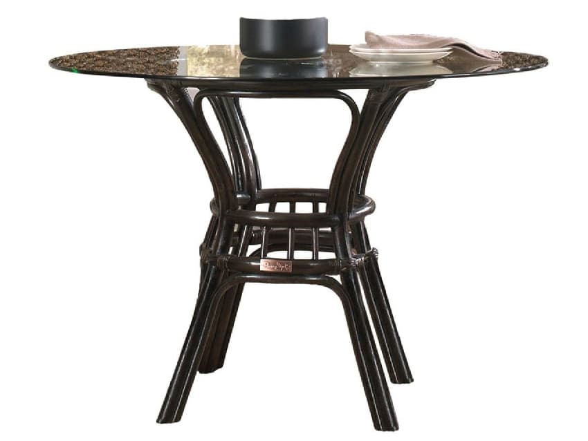 Panama Jack Sunroom Sanibel Antique Wicker Round Glass Top Stackable Patio Dining Table